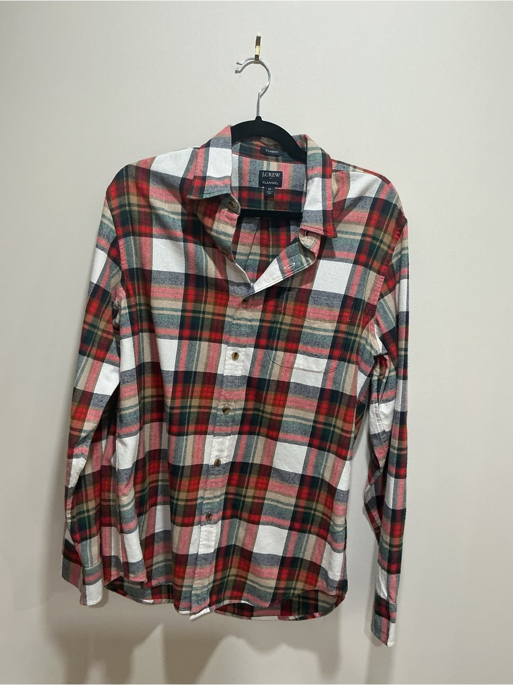 Mens J. Crew Red & Green Plaid Button-Up Shirt in flannel size medium